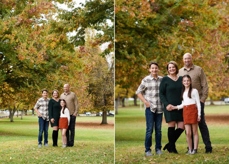 sacramento photographer taking family photos in the fall leaves in sacramento california