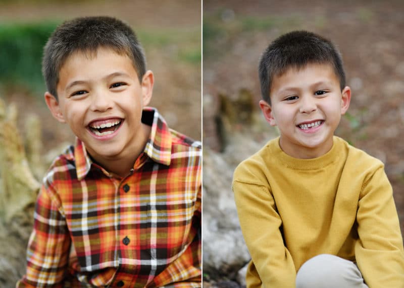 two young brothers sitting together during fall family photos with davis photographer jill carmel